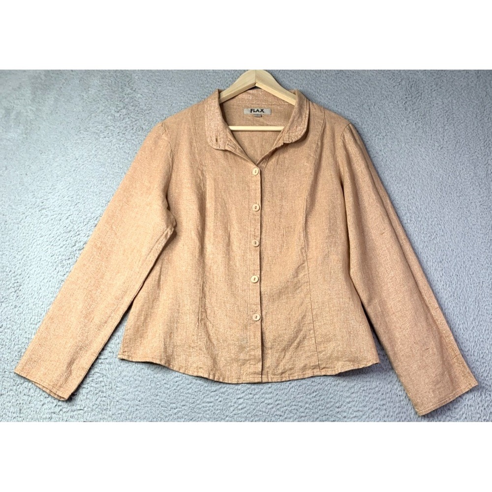 FLAX Shirt Womens Size Small Button Front Collared Long Sleeve Metallic Shine